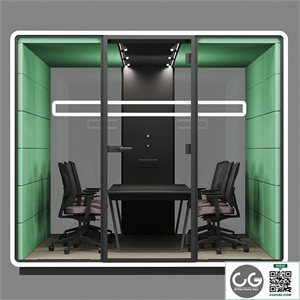 Mikomax Smart Office | HUSH MEET L | Acoustic office stand with table and chairs