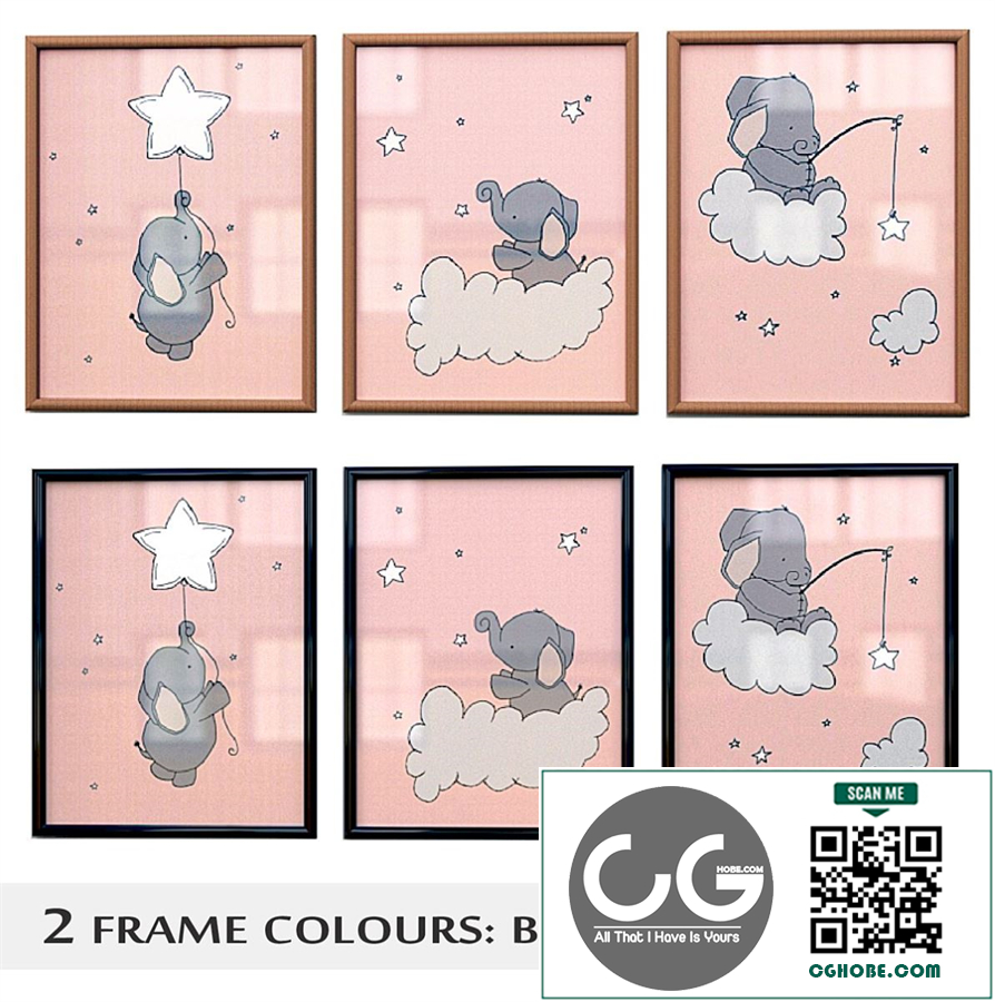 Wall frames set for baby girl room