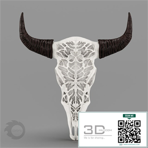Wall Decor Bull Skull with Bone Carving