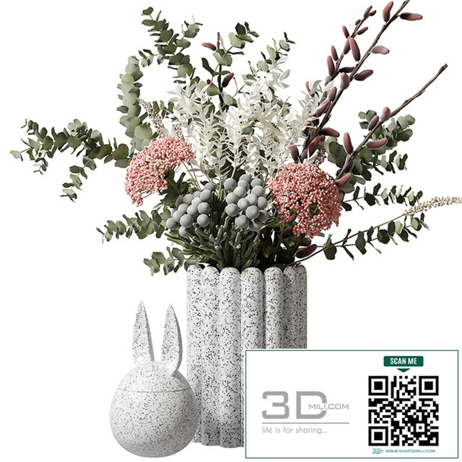 Bouquet with eucalyptus and flowers in a white vase