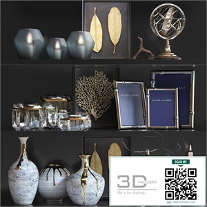 Decorative set with luxury decor, candlesticks and photo frames