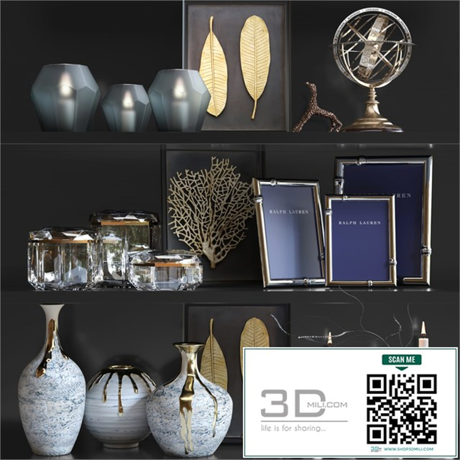 Decorative set with luxury decor, candlesticks and photo frames