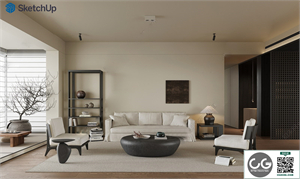 New Chinese style medieval style living room SU model 