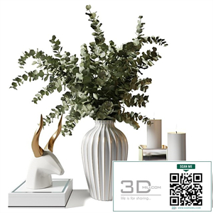 Bouquet with eucalyptus in an elegant white vase with stripes