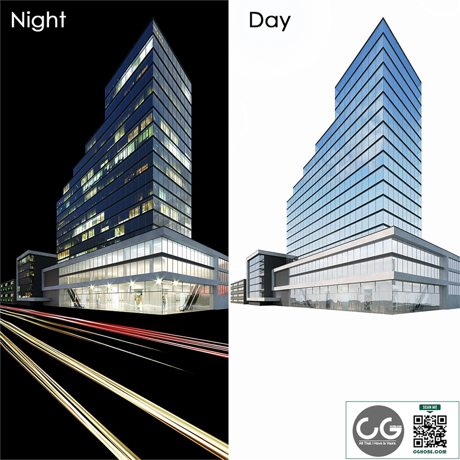 Office building. Day Night | Light traces