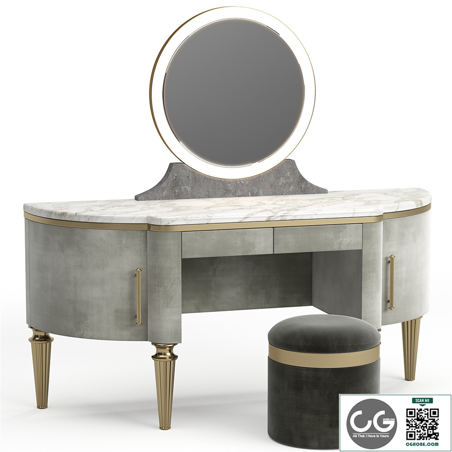 DAME By Longhi dressing table, design by Giuseppe Iasparra with Pouf Loft concept Golden Belt