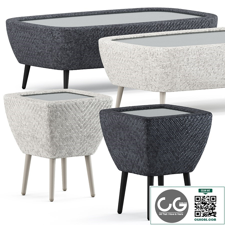 Katachi Side Table Square 42 and Cocktail Table 120 by Janus et cie