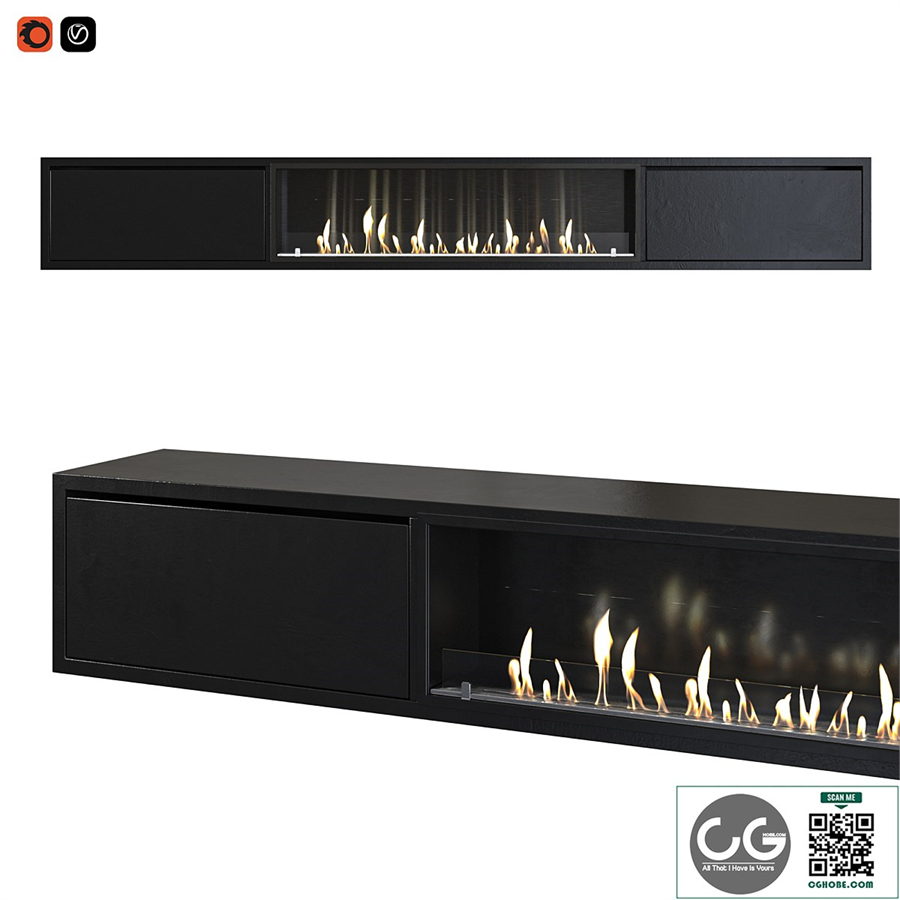 TV cabinet with built-in bio fireplace