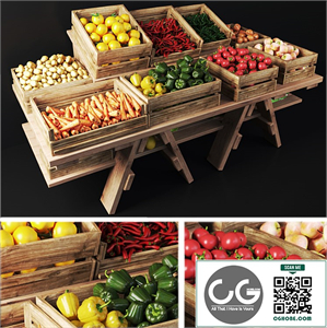Boxes with fruits and vegetables at the market. Food