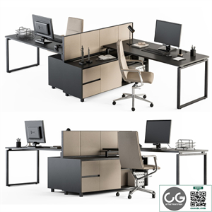 Office Furniture - employee Set Cream and Black 38