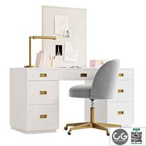 RH AVALON STORAGE DESK / ALESSA UPHOLSTERED DESK CHAIR