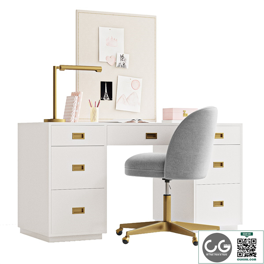 RH AVALON STORAGE DESK / ALESSA UPHOLSTERED DESK CHAIR