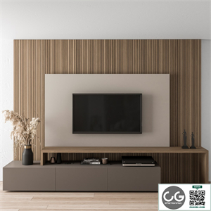 TV Wall Blackk and Wood - Set 19