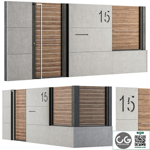 Concrete and Wood Fence Set 02