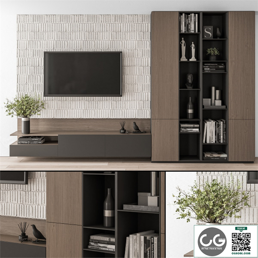 TV Wall Concrete and Wood - Set 22