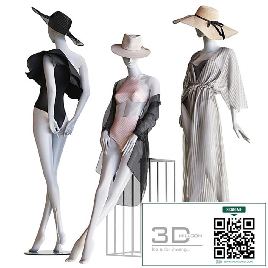 Set of female beachwear on mannequins