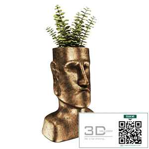Easter Island bronze sculpture with plant