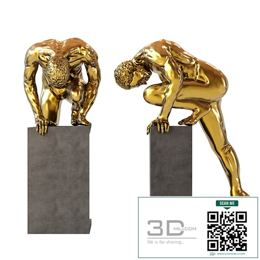Deco Object Nude Man Stand Bronze