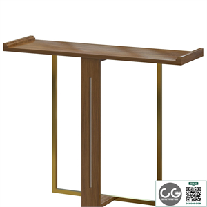 Narrow Console Table for Entryway Foyer Black Solid Wood & Gold Metal in Small