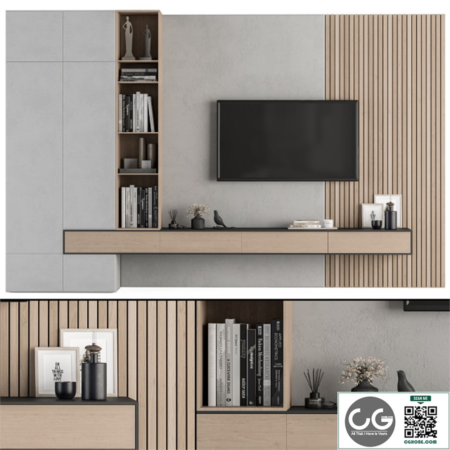 TV Wall Wood and Concrete - Set 26