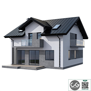 Modern two-storey cottage with two balconies and dormers