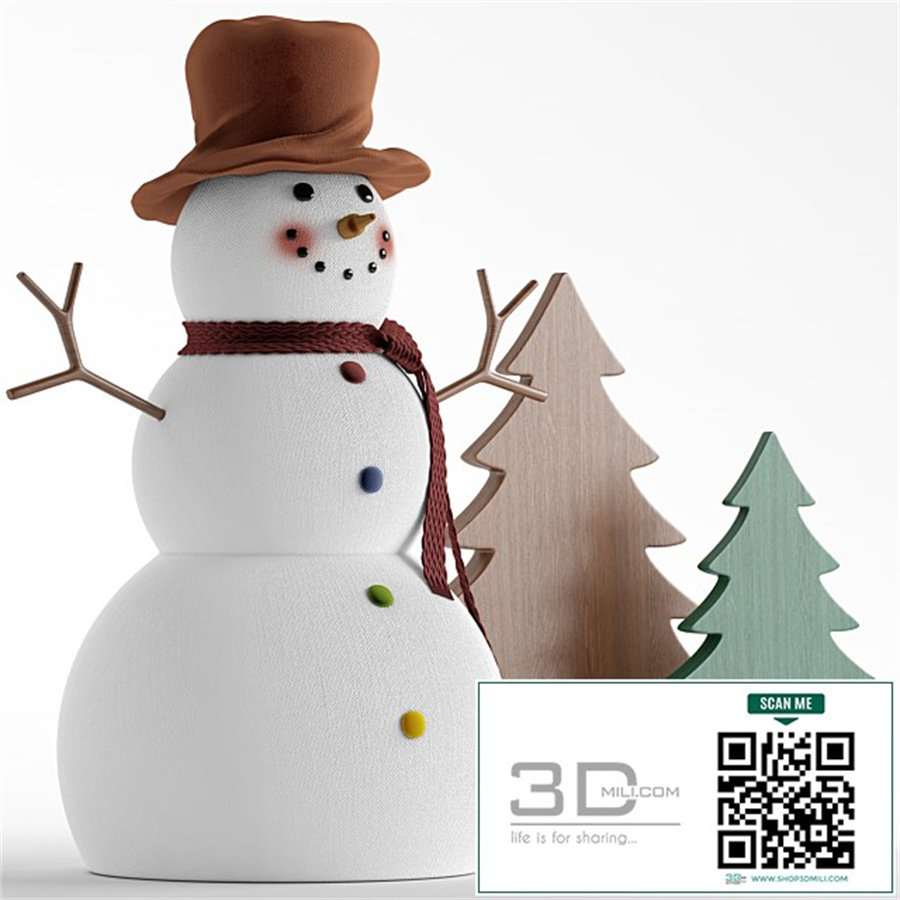 Snowman and wooden christmas tree