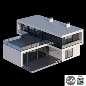Modern two-storey cottage with a flat roof and a large Bauhaus-style terrace