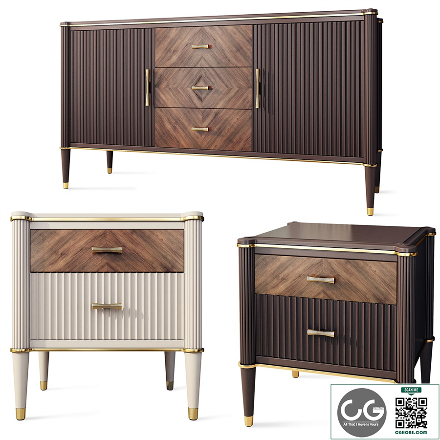 Chest of drawers and bedside tables Venice. Nightstand, sideboard by Classico Italiano