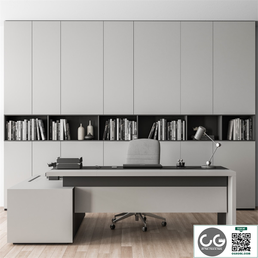 Boss Desk with Library Gray Set - Office Furniture 249