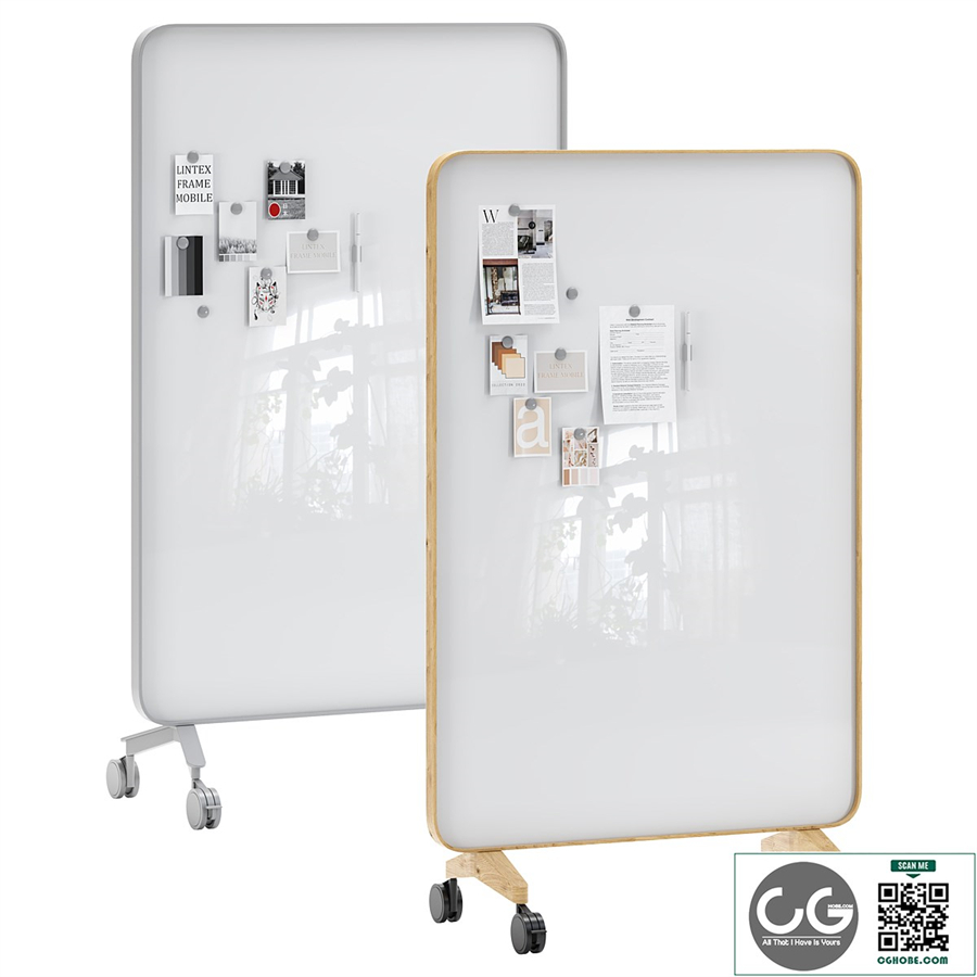 Lintex Frame Mobile double-sided glassboard with a bentwood frame