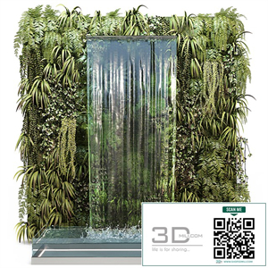 Wall plants with waterfall