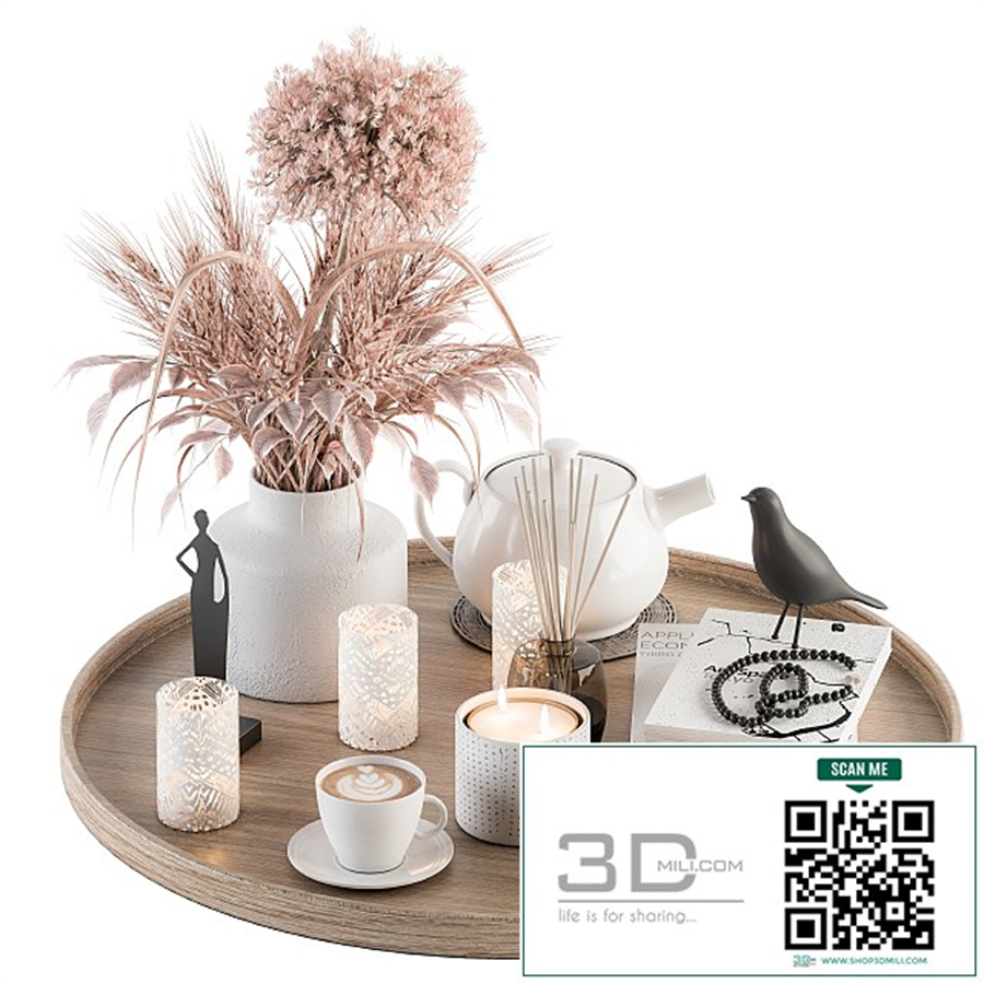 Wood and Pink Decorative Set with Wheat - Set 94