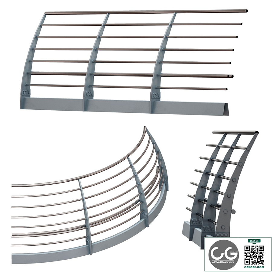 Metal bridge, deck fencing of the embankment