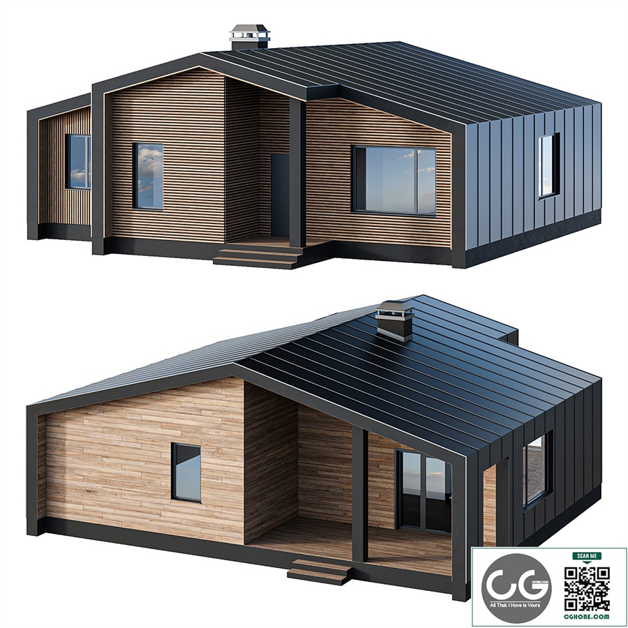 One-story barnhouse in two facade finishes