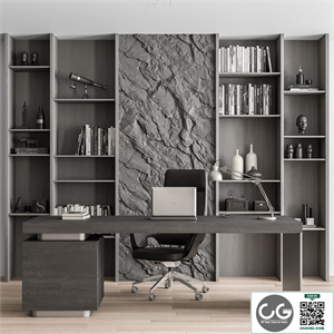 Boss Desk and Library Gray Set - Office Furniture 284