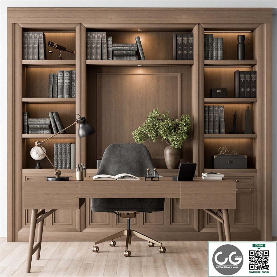 Classic Boss Desk and Library Wood Set - Office Furniture 278
