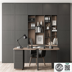 Home Office Desk and Library Gray Set - Office Furniture 286