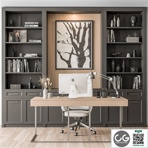 Home Office Desk and Library Gray Set - Office Furniture 279