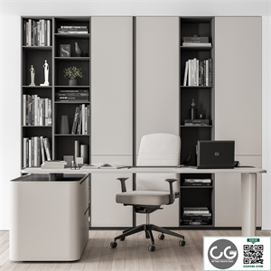 Boss Desk with Library Black and White Table - Office Furniture 285