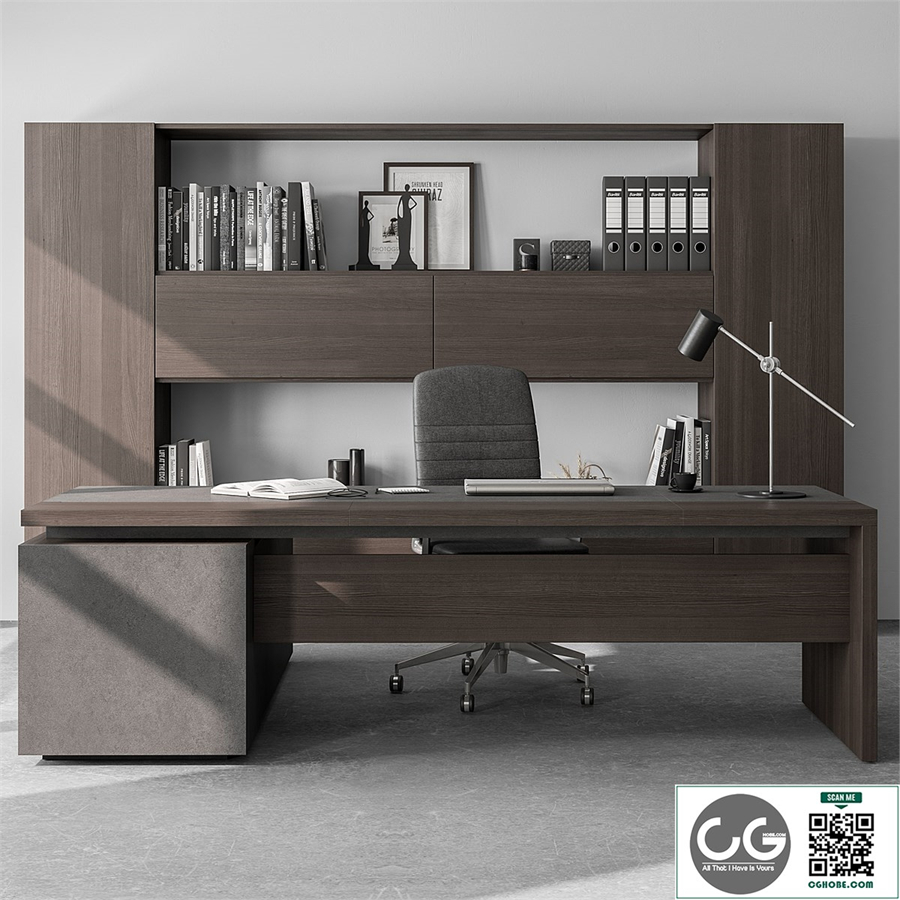Boss Desk and Library Wooden Set - Office Furniture 298