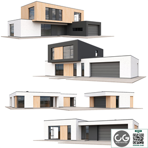 Set of low poly houses 01