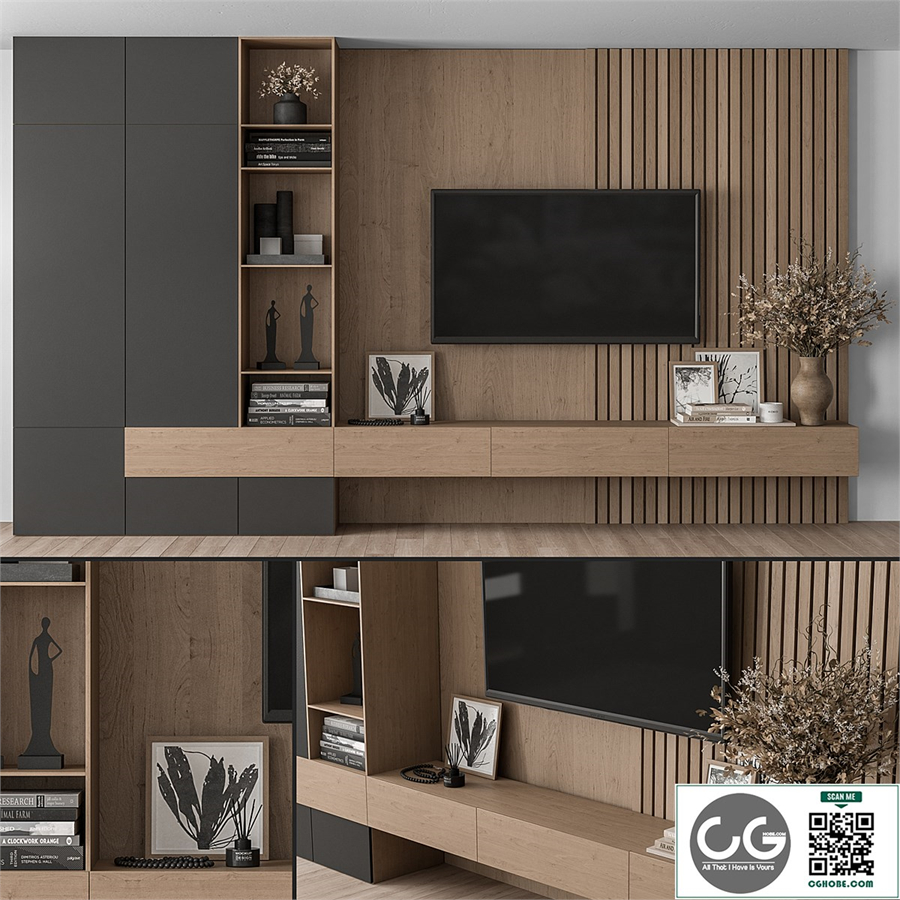 TV Wall Black and Wood - Set 35