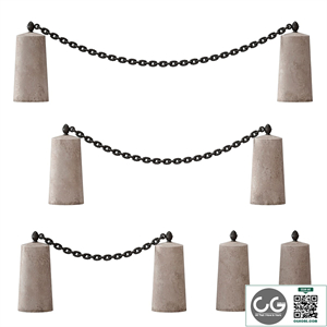 Fencing. Concrete poles with chains.