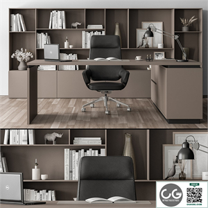 Boss Desk and Library Black and Beige - Office Furniture 315