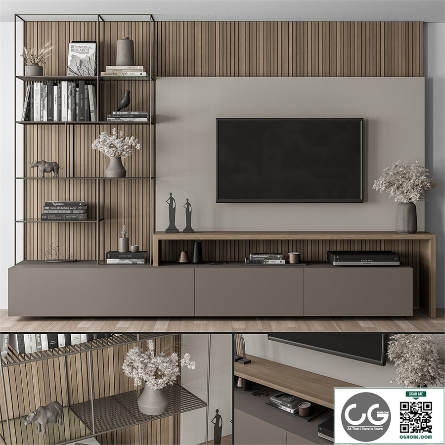 TV Wall Black and Wood - Set 36