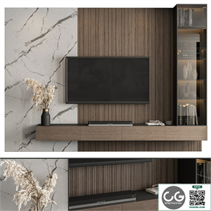 TV Wall Marble Wall and Wood - Set 41