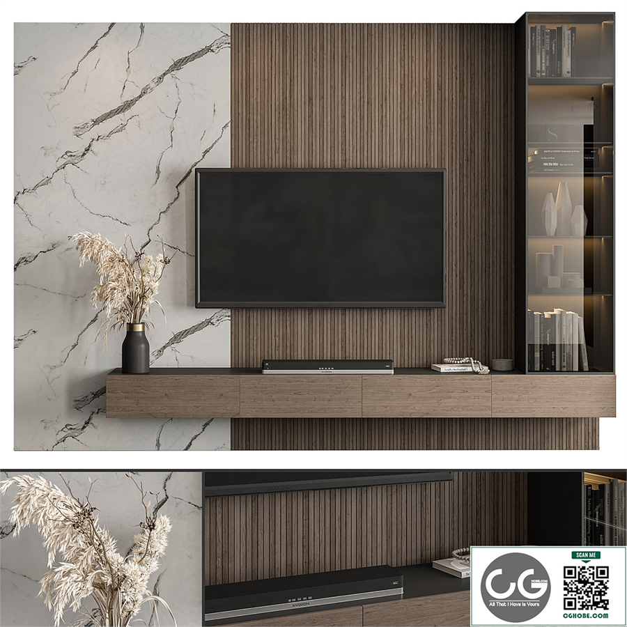 TV Wall Marble Wall and Wood - Set 41