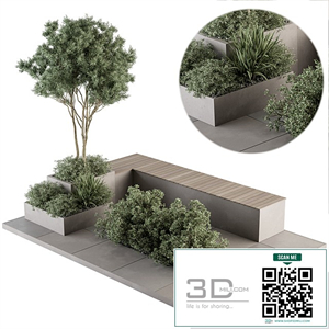 Urban Furniture / Architecture Bench with Garden Plants- Set 35