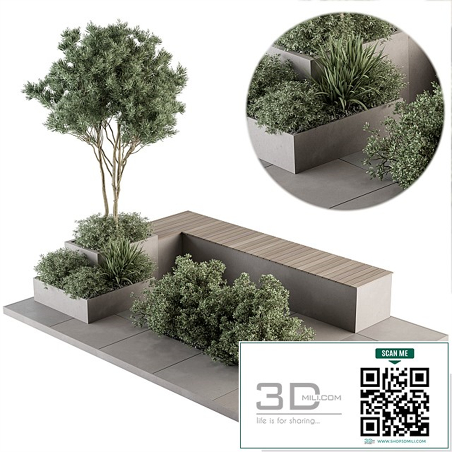 Urban Furniture / Architecture Bench with Garden Plants- Set 35
