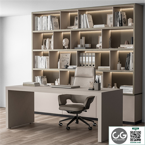Boss Desk and Library Beige - Office Furniture 319